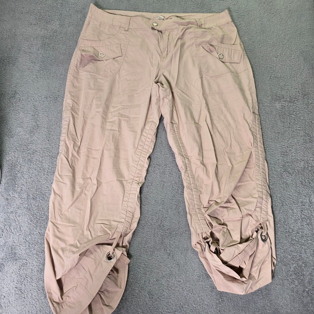 Venezia Womens 20 Cargo Capri Pants Tan Khaki Cotton Stretch Utility 5845